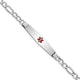 14K White Gold Medical Semi-Solid Chain/Solid Plate Soft Diamond Shape Centered Red Enamel Figaro Link ID Bracelet, 7 x 9mm