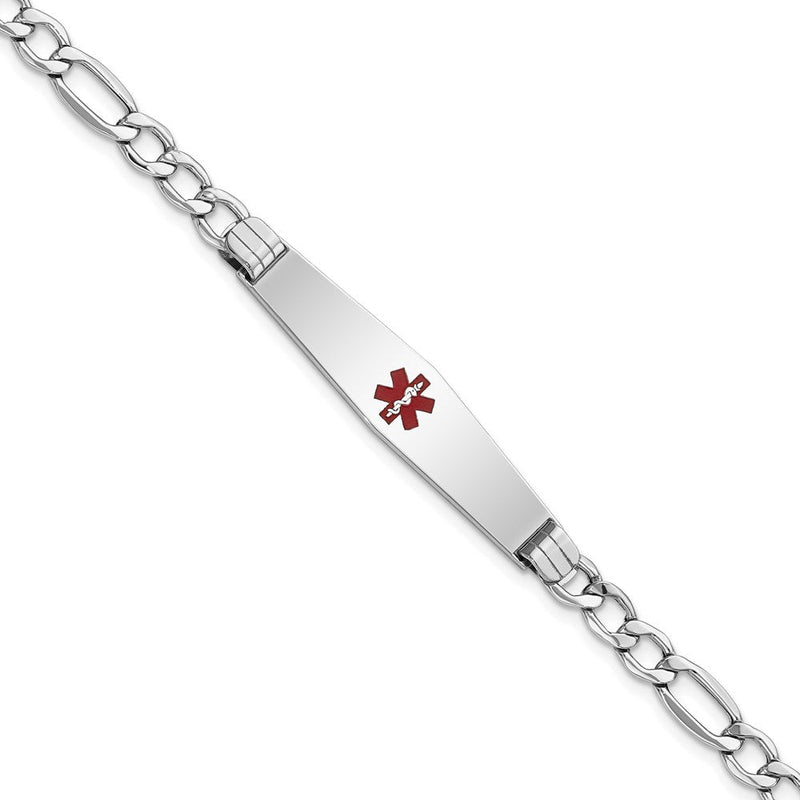 14K white gold figaro link plate ID bracelet