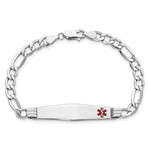 14K White Gold Medical Semi-Solid Chain/Solid Plate Soft Diamond Shape Off-Center Red Enamel Figaro Link ID Bracelet view