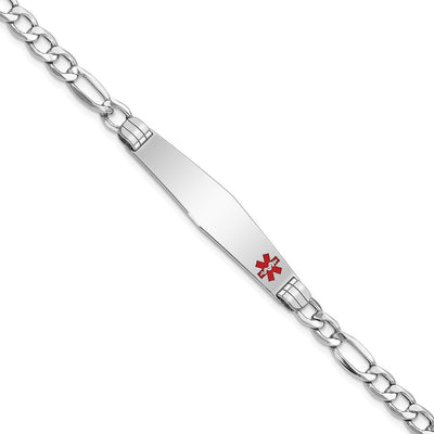 14K white gold figaro link plate ID bracelet