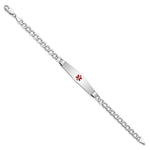 14K White Gold Medical Semi-Solid Chain/Solid Plate Soft Diamond Shape Centered Red Enamel Curb Link ID Bracelet view