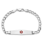 14K White Gold Medical Semi-Solid Chain/Solid Plate Soft Diamond Shape Centered Red Enamel Curb Link ID Bracelet view
