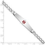 14K White Gold Medical Semi-Solid Chain/Solid Plate Soft Diamond Shape Centered Red Enamel Curb Link ID Bracelet view