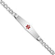 14K White Gold Medical Semi-Solid Chain/Solid Plate Soft Diamond Shape Centered Red Enamel Curb Link ID Bracelet