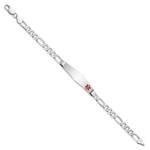 14K White Gold Medical Solid Chain/Solid Plate Soft Diamond Shape 38x9mm Off-Center Red Enamel Figaro Link ID Bracelet view 2