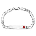 14K White Gold Medical Solid Chain/Solid Plate Soft Diamond Shape 38x9mm Off-Center Red Enamel Figaro Link ID Bracelet view 4