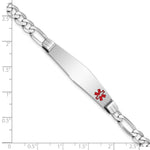 14K White Gold Medical Solid Chain/Solid Plate Soft Diamond Shape 38x9mm Off-Center Red Enamel Figaro Link ID Bracelet view 3
