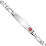 14K White Gold Medical Solid Chain/Solid Plate Soft Diamond Shape 38x9mm Off-Center Red Enamel Figaro Link ID Bracelet view 1