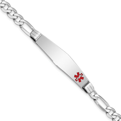 14K white gold figaro link plate ID bracelet