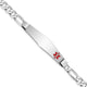 14K White Gold Medical Solid Chain/Solid Plate Soft Diamond Shape 38x9mm Off-Center Red Enamel Figaro Link ID Bracelet