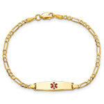 14K Medical Solid Chain/Solid Plate Soft Diamond Shape Centered Red Enamel Figaro Link Baby/Child ID Bracelet view