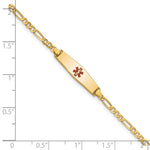 14K Medical Solid Chain/Solid Plate Soft Diamond Shape Centered Red Enamel Figaro Link Baby/Child ID Bracelet view