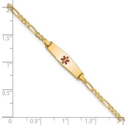 14K Medical Solid Chain/Solid Plate Soft Diamond Shape Centered Red Enamel Figaro Link Baby/Child ID Bracelet