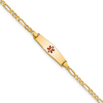 14K Medical Solid Chain/Solid Plate Soft Diamond Shape Centered Red Enamel Figaro Link Baby/Child ID Bracelet view