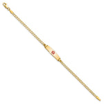 14K Medical Solid Chain/Solid Plate Soft Diamond Shape Centered Red Enamel Curb Link Baby/Child ID Bracelet view