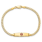 14K Medical Solid Chain/Solid Plate Soft Diamond Shape Centered Red Enamel Curb Link Baby/Child ID Bracelet view