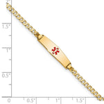 14K Medical Solid Chain/Solid Plate Soft Diamond Shape Centered Red Enamel Curb Link Baby/Child ID Bracelet view
