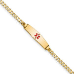 14K Medical Solid Chain/Solid Plate Soft Diamond Shape Centered Red Enamel Curb Link Baby/Child ID Bracelet view