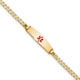 14K Medical Solid Chain/Solid Plate Soft Diamond Shape Centered Red Enamel Curb Link Baby/Child ID Bracelet