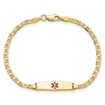 14K Medical Solid Chain/Solid Plate Soft Diamond Shape Centered Red Enamel Flat Anchor Link Baby/Child ID Bracelet view