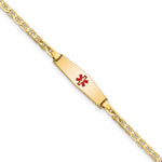 14K Medical Solid Chain/Solid Plate Soft Diamond Shape Centered Red Enamel Flat Anchor Link Baby/Child ID Bracelet view