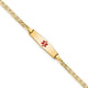 14K Medical Solid Chain/Solid Plate Soft Diamond Shape Centered Red Enamel Flat Anchor Link Baby/Child ID Bracelet