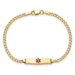 14K Medical Semi-Solid Chain/Solid Plate Soft Diamond Shape Centered Red Enamel Cuban Link Baby/Child ID Bracelet view