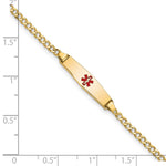 14K Medical Semi-Solid Chain/Solid Plate Soft Diamond Shape Centered Red Enamel Cuban Link Baby/Child ID Bracelet view