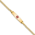 14K Medical Semi-Solid Chain/Solid Plate Soft Diamond Shape Centered Red Enamel Cuban Link Baby/Child ID Bracelet view