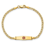 14K Medical Semi-Solid Chain/Solid Plate Soft Diamond Shape Centered Red Enamel Anchor Link Baby/Child ID Bracelet view