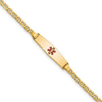 14K Medical Semi-Solid Chain/Solid Plate Soft Diamond Shape Centered Red Enamel Anchor Link Baby/Child ID Bracelet view