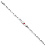 14K White Gold Medical Semi-Solid Chain/Solid Plate Soft Diamond Shape Centered Red Enamel Figaro Link ID Bracelet, 6 x 6mm view