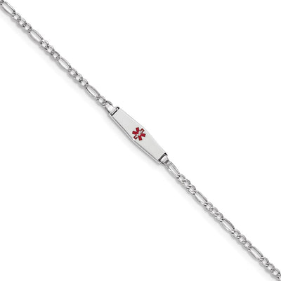 14K white gold figaro link plate ID bracelet