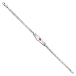 14K White Gold Medical Semi-Solid Chain/Solid Plate Soft Diamond Shape Centered Red Enamel Cuban Link ID Bracelet view