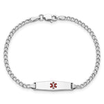 14K White Gold Medical Semi-Solid Chain/Solid Plate Soft Diamond Shape Centered Red Enamel Cuban Link ID Bracelet view