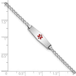 14K White Gold Medical Semi-Solid Chain/Solid Plate Soft Diamond Shape Centered Red Enamel Cuban Link ID Bracelet view