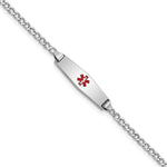 14K White Gold Medical Semi-Solid Chain/Solid Plate Soft Diamond Shape Centered Red Enamel Cuban Link ID Bracelet view