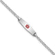 14K White Gold Medical Semi-Solid Chain/Solid Plate Soft Diamond Shape Centered Red Enamel Cuban Link ID Bracelet