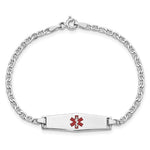 14K White Gold Medical Semi-Solid Chain/Solid Plate Soft Diamond Shape Centered Red Enamel Anchor Link Baby/Child ID Bracelet view