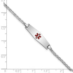 14K White Gold Medical Semi-Solid Chain/Solid Plate Soft Diamond Shape Centered Red Enamel Anchor Link Baby/Child ID Bracelet view