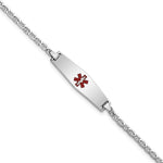 14K White Gold Medical Semi-Solid Chain/Solid Plate Soft Diamond Shape Centered Red Enamel Anchor Link Baby/Child ID Bracelet view