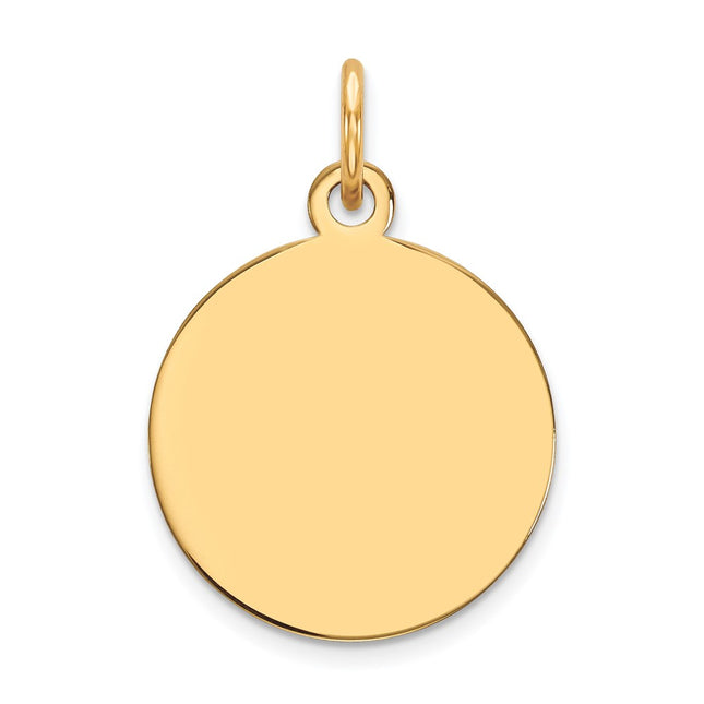 14k Plain .018 Gauge Circular Engravable Disc Charm, 21 x 15mm