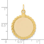 14K Plain .013 Gauge Circular Engravable Disc with Rope Charm, 26.85 x 18.66mm view