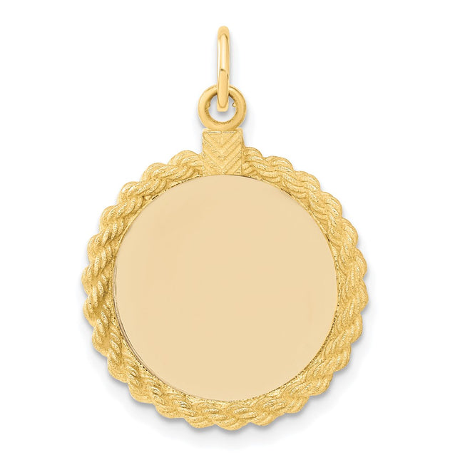 14k Plain .013 Gauge Circular Engravable Disc with Rope Charm, 26.85 x 18.66mm