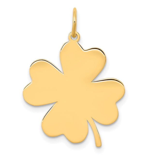 14k Plain .018 Gauge Engravable Clover Disc Charm, 27 x 19.34mm