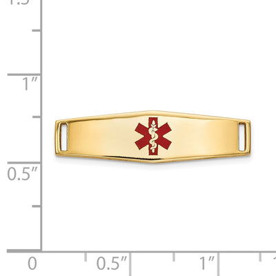 14K Polished Centered Red Epoxy Enameled Medical ID Soft Diamond Shape Plate # 816