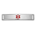 14K White Gold Polished Centered Red Epoxy Enameled Medical ID Plate # 816 view