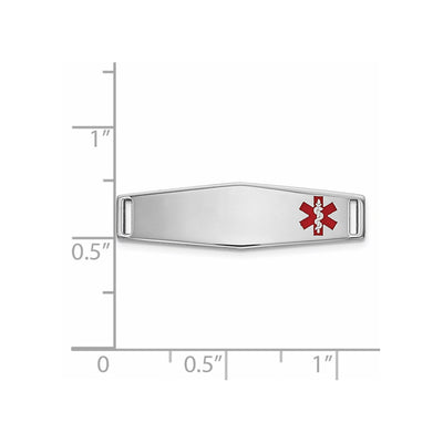 14K White Gold Polished Off-Center Red Epoxy Enameled Medical ID Soft Diamond Shape Plate # 816