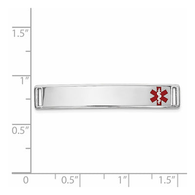 14K White Gold Off-Center Red Epoxy Enameled Medical ID Plate # 817
