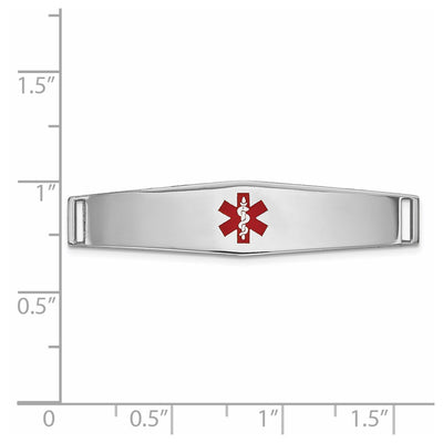 14K White Gold Centered Red Epoxy Enameled Soft Diamond Shape Medical ID Plate # 818